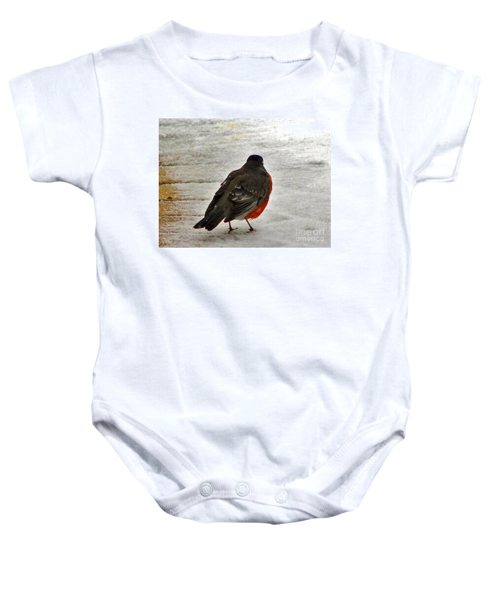 Robin Baby Onesie featuring the photograph Red Breasted Robin by Mafalda Cento