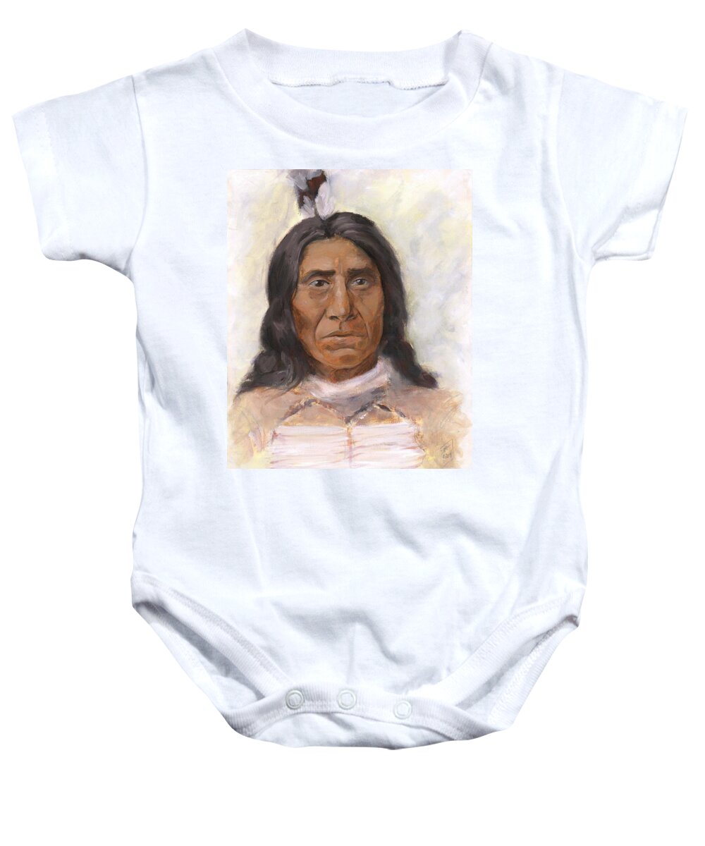 Native American Baby Onesie featuring the painting Red Cloud by Brandy Woods
