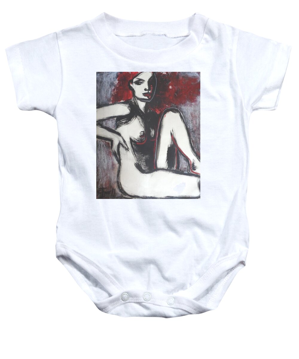 Carmen Tyrrell Baby Onesie featuring the painting Red Haired Nude Lady 1 by Carmen Tyrrell