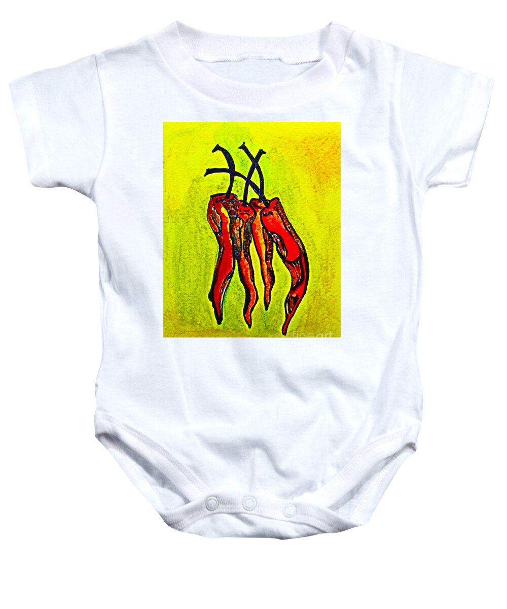 Mixed Media Baby Onesie featuring the painting Red Hot chili peppers by Barbara Donovan