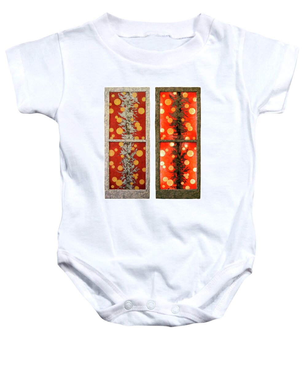 Red Baby Onesie featuring the glass art Red Light, White Line by Christopher Schranck