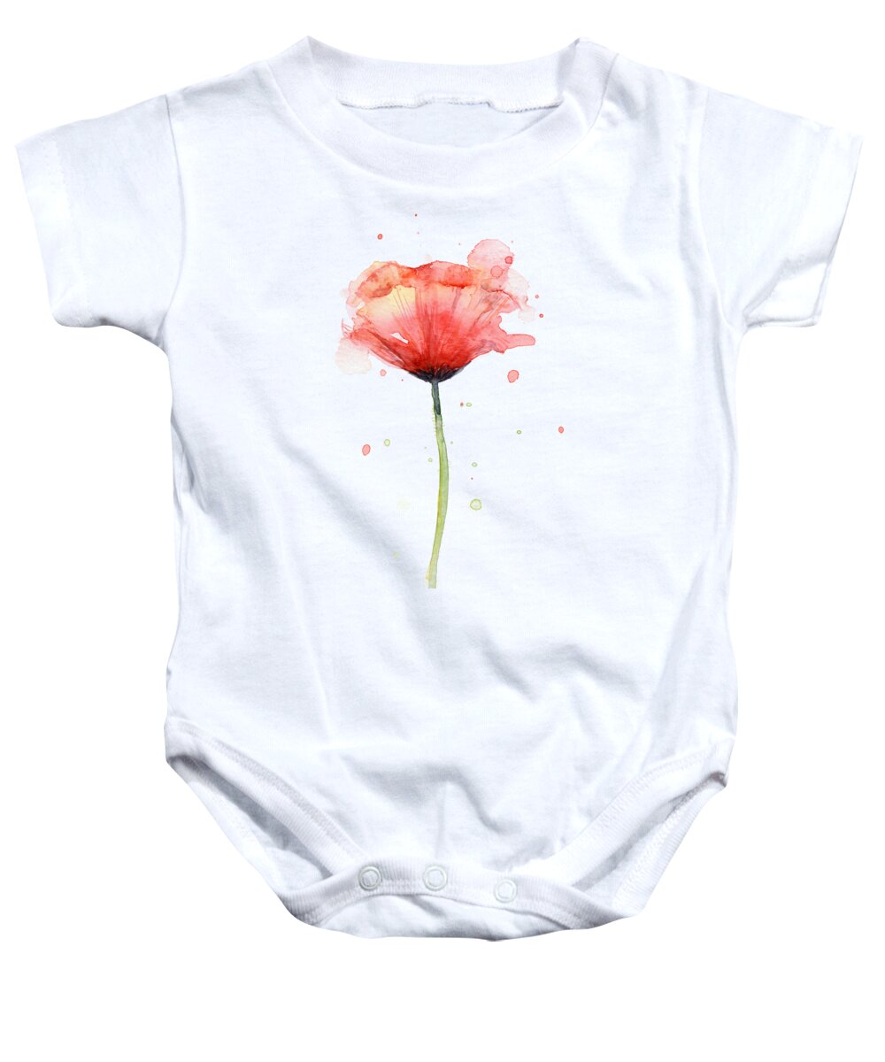 Watercolor Poppy Baby Onesie featuring the painting Red Poppy Watercolor by Olga Shvartsur