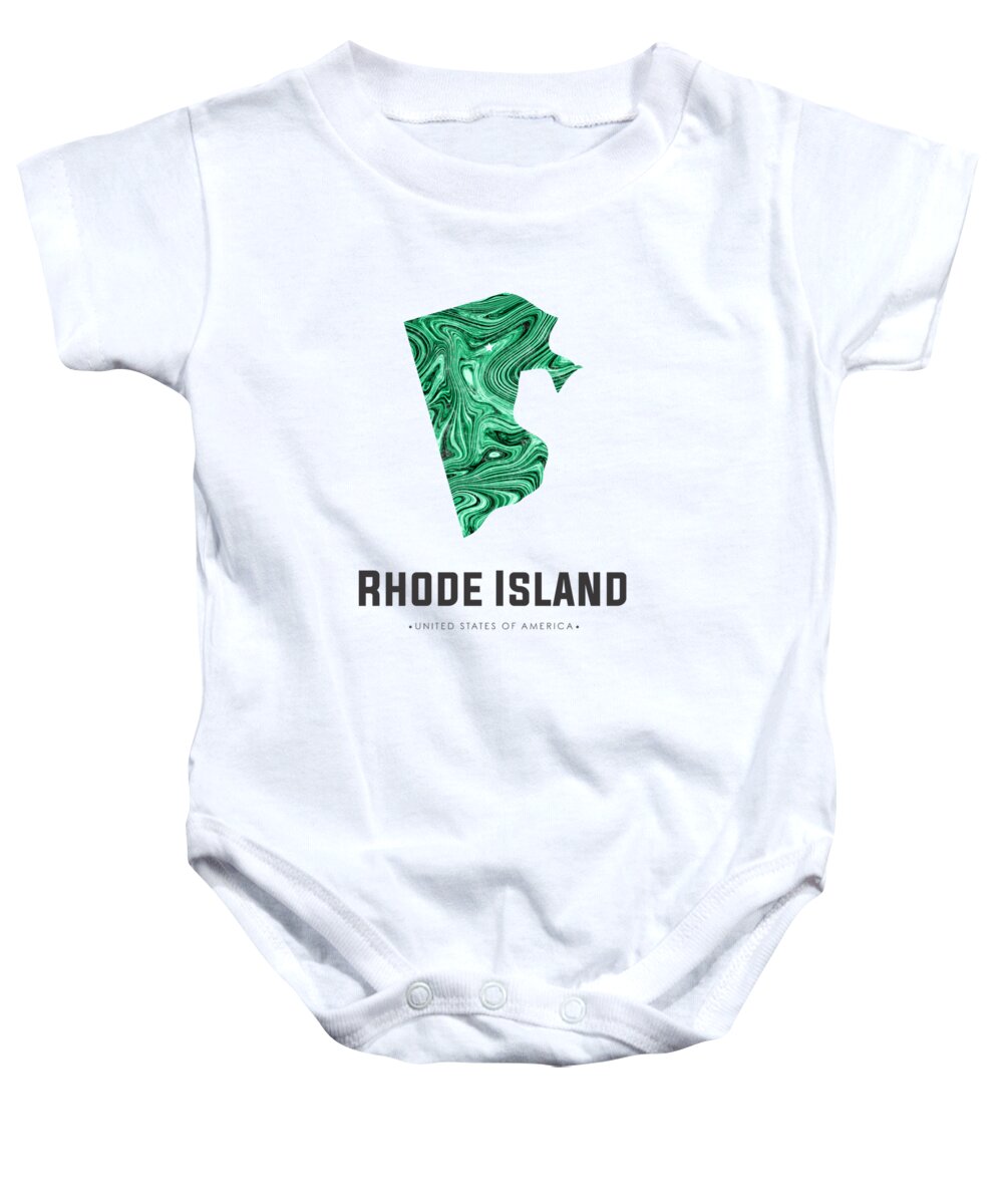 Rhode Island Baby Onesie featuring the mixed media Rhode Island Map Art Abstract in Emerald Green by Studio Grafiikka