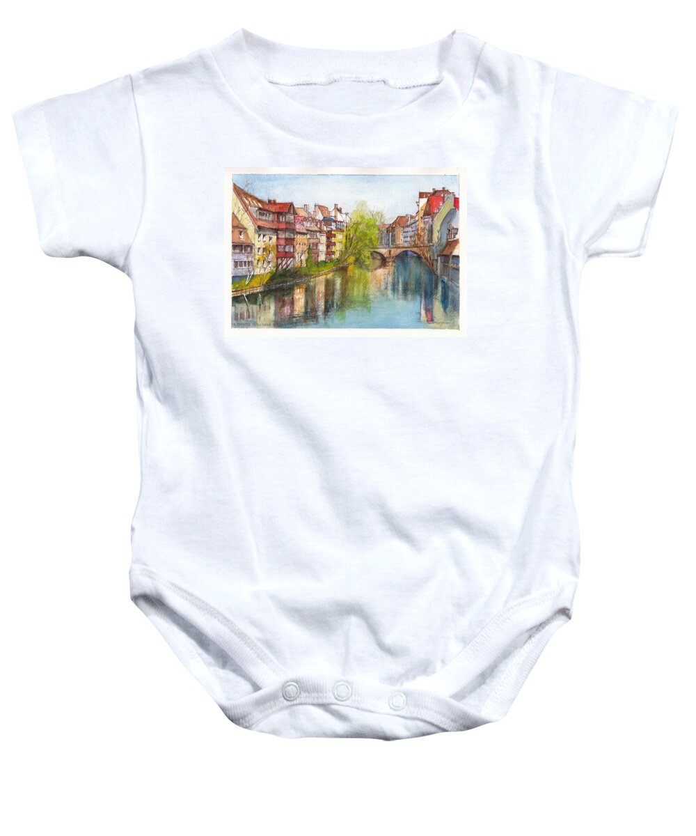 Rive Baby Onesie featuring the painting River Pegnitz in Nuremberg Old Town Germany by Dai Wynn