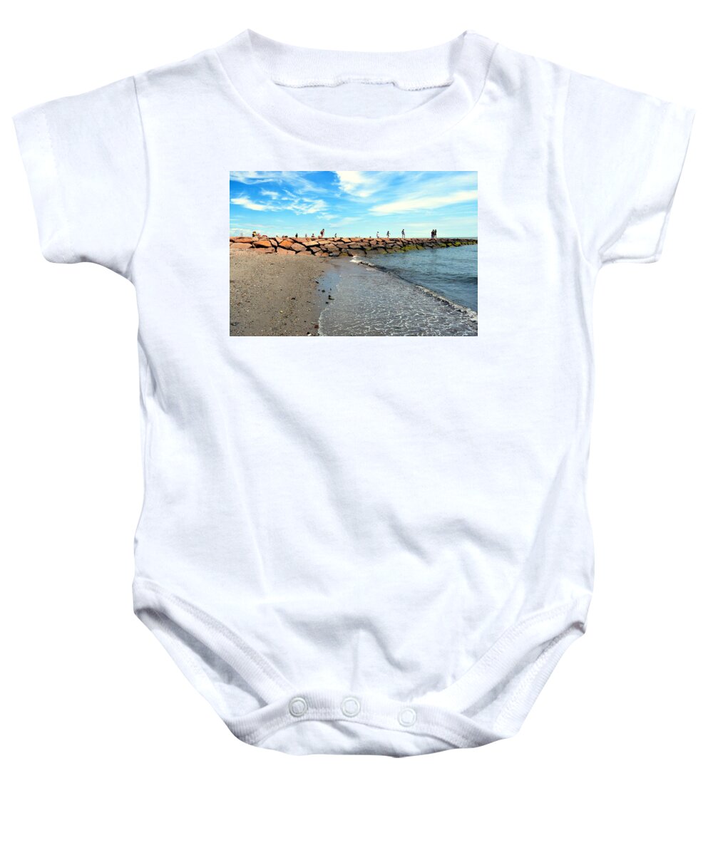 Pier Baby Onesie featuring the photograph Rock Pier by Dani McEvoy