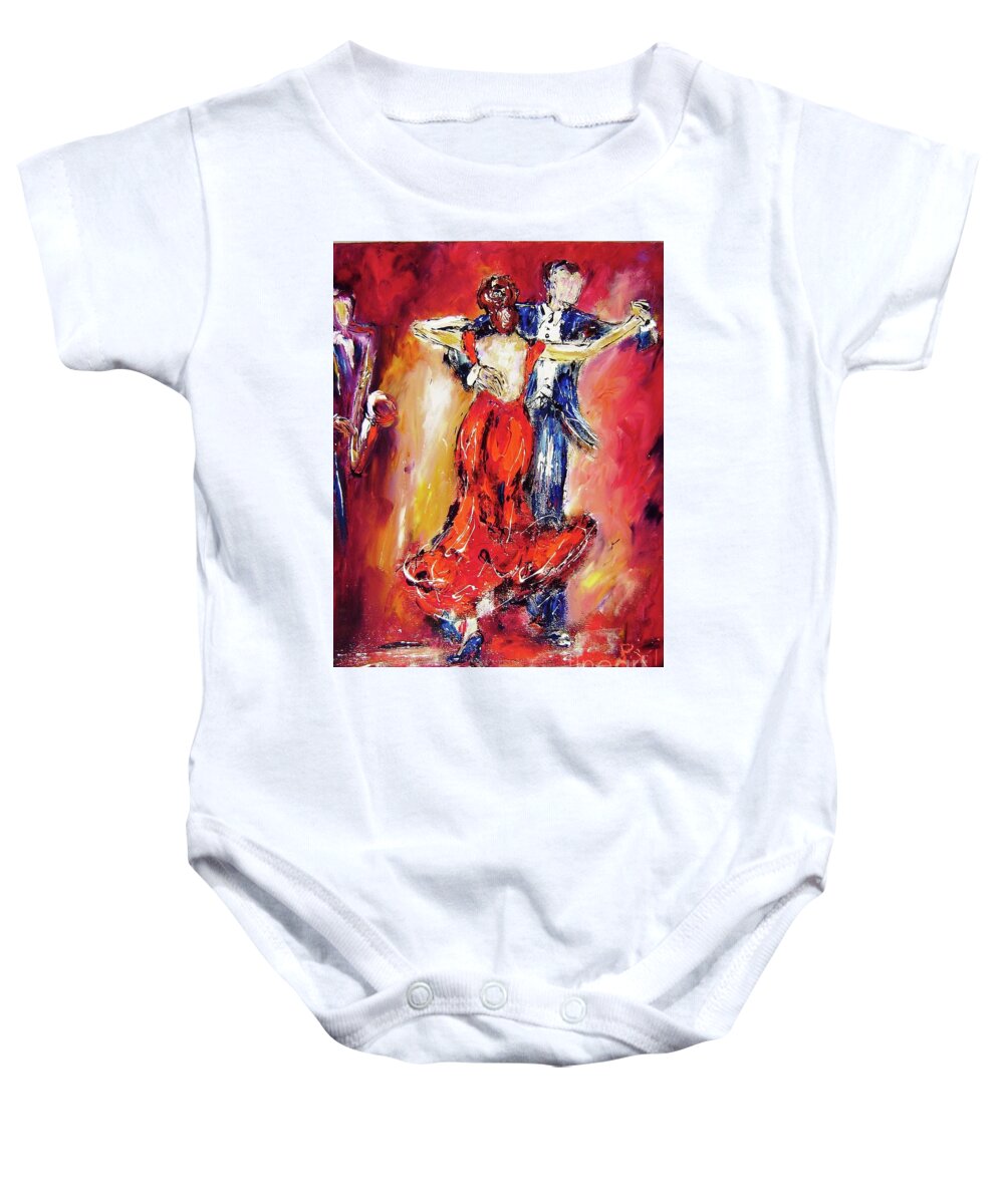 Dancing Baby Onesie featuring the painting Painting of romantic dancers by Mary Cahalan Lee - aka PIXI