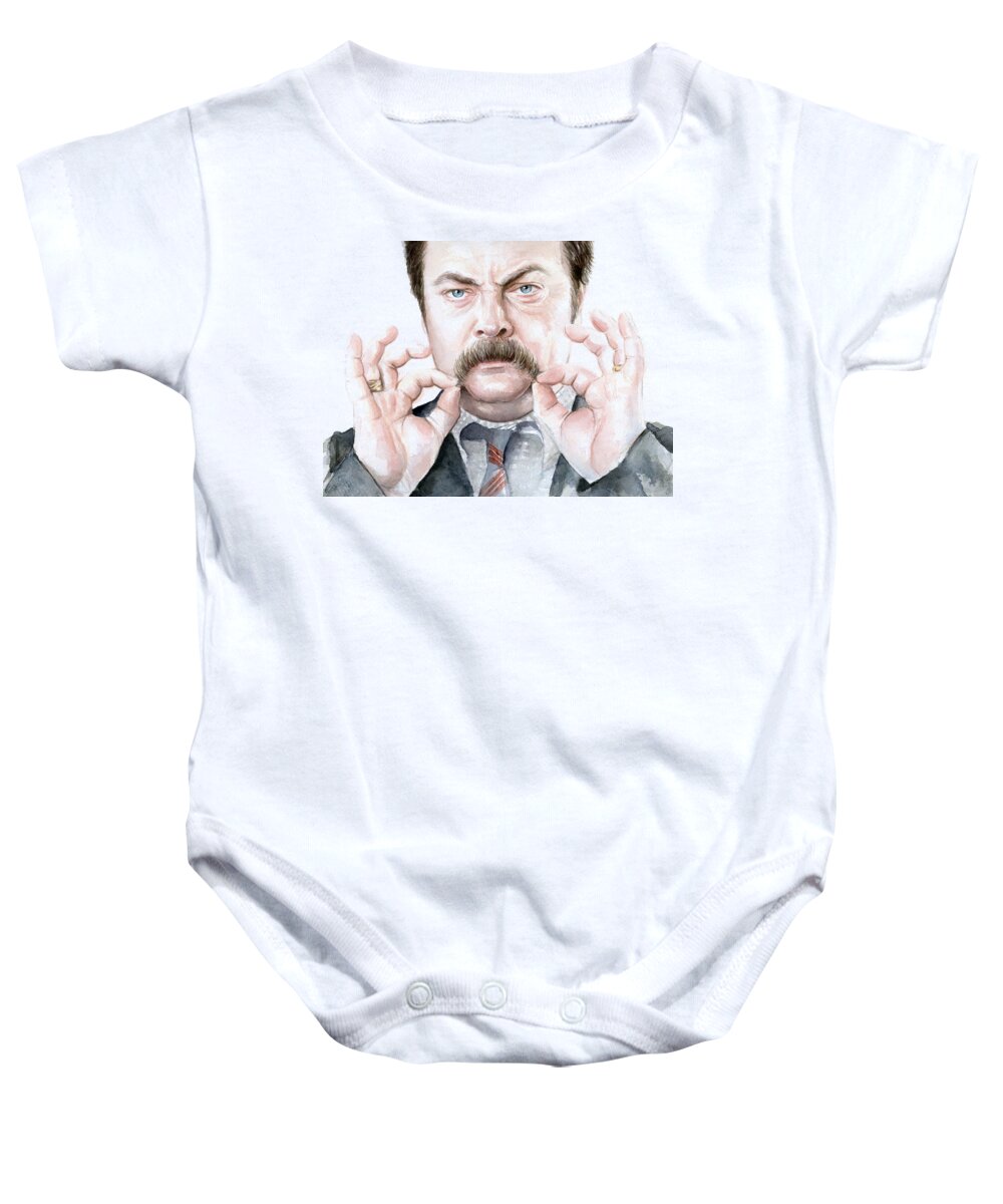 Ron Baby Onesie featuring the painting Ron Swanson Mustache Portrait by Olga Shvartsur