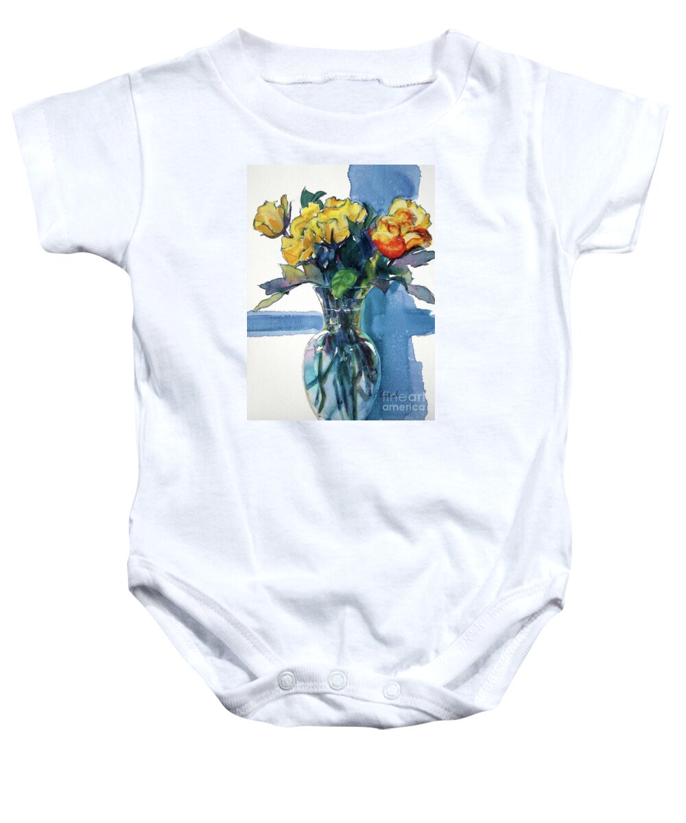 Paintings Baby Onesie featuring the painting Roses in Vase Still Life I by Kathy Braud