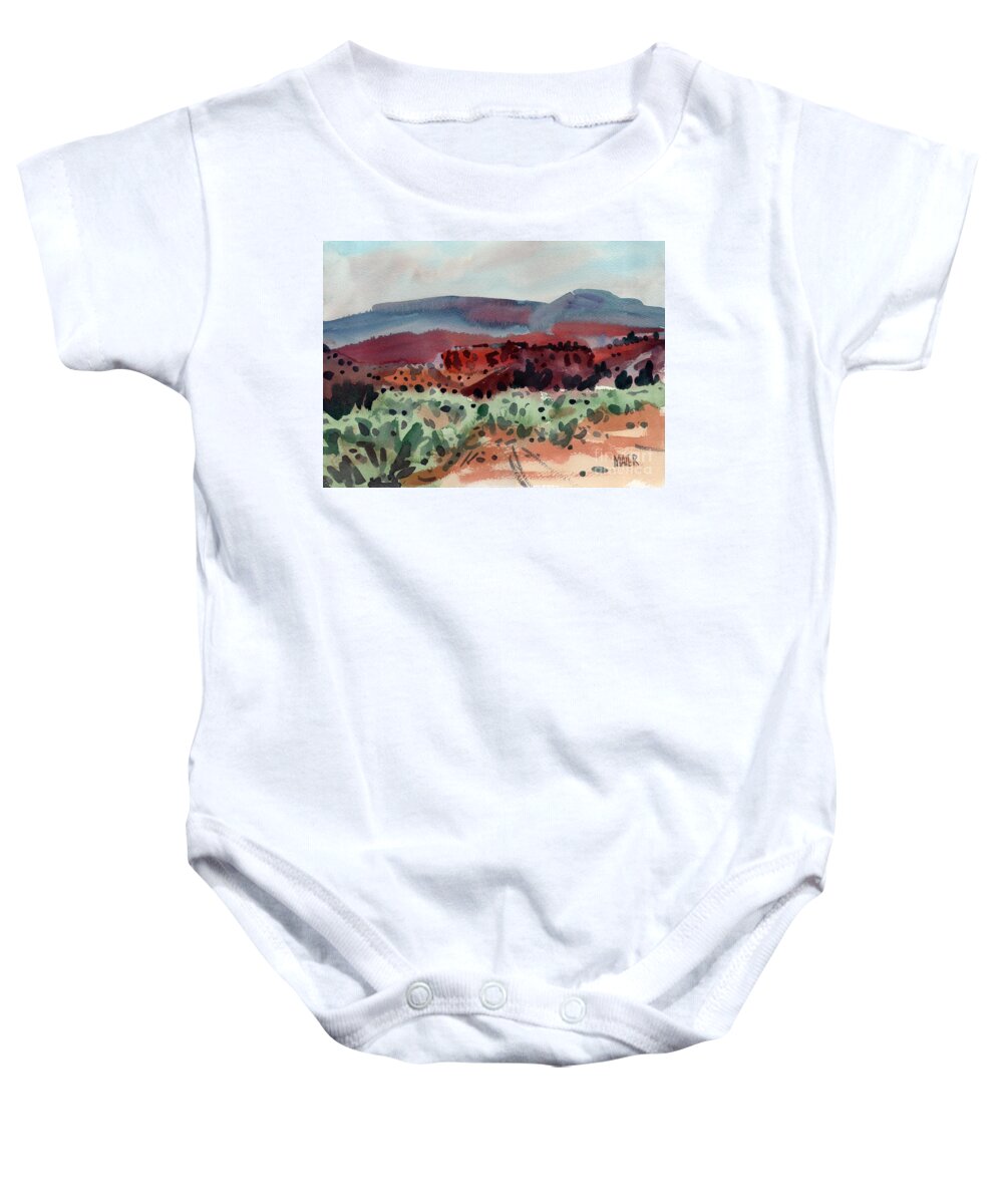 Southwestern Landscape Baby Onesie featuring the painting Sage Sand and Sierra by Donald Maier