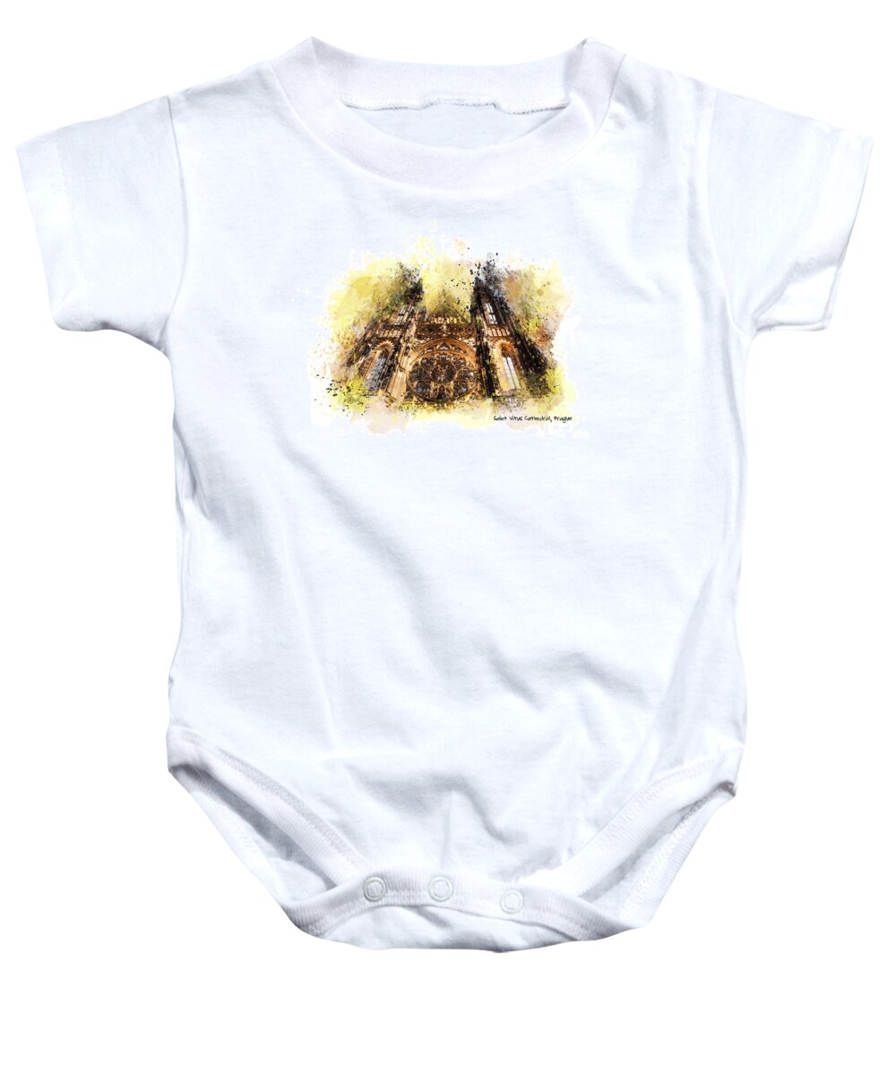 Saint Vitus Cathedral Baby Onesie featuring the mixed media Saint Vitus Cathedral Prague by Justyna Jaszke JBJart