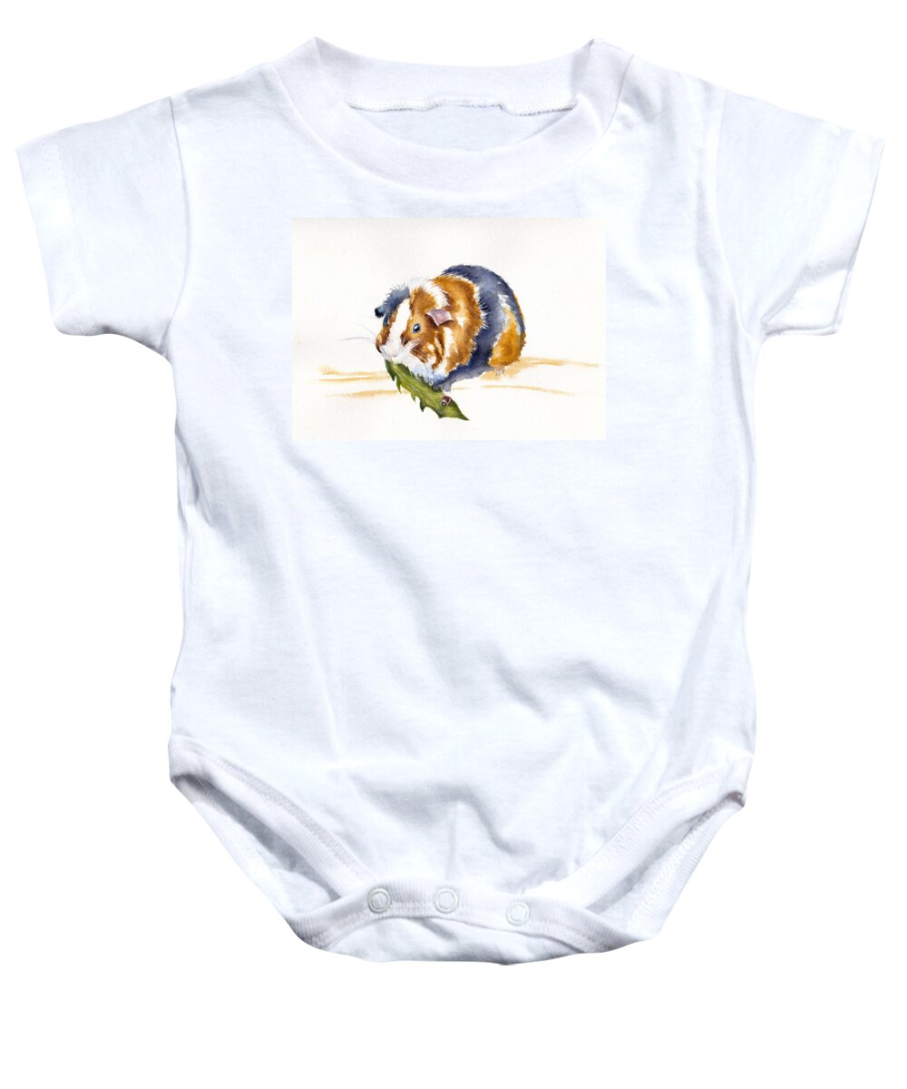 Abyssinian Guinea Pig Baby Onesie featuring the painting Guinea Pig - Salad Days by Debra Hall