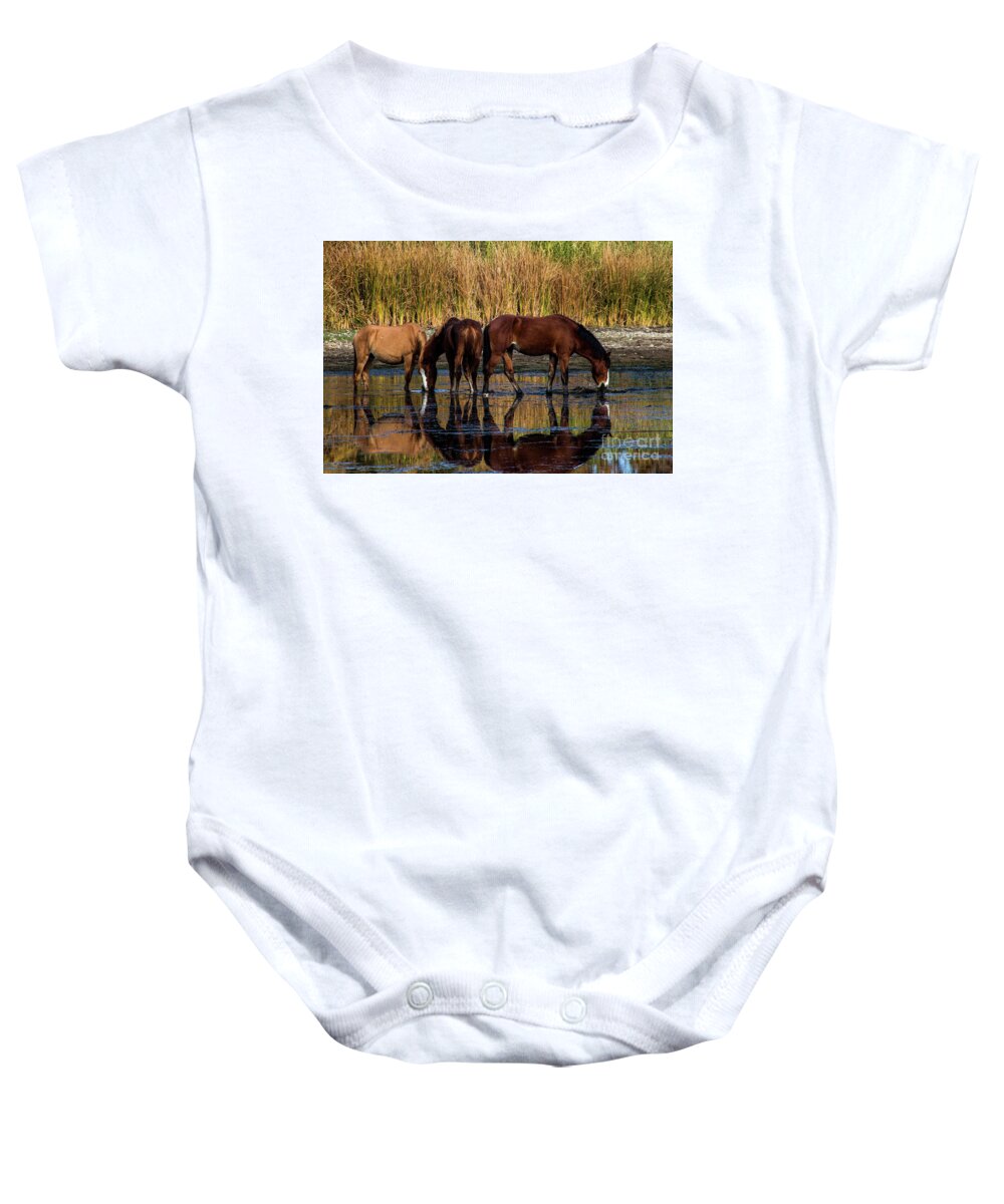 Arizona Baby Onesie featuring the photograph Salt River Horses by Kathy McClure