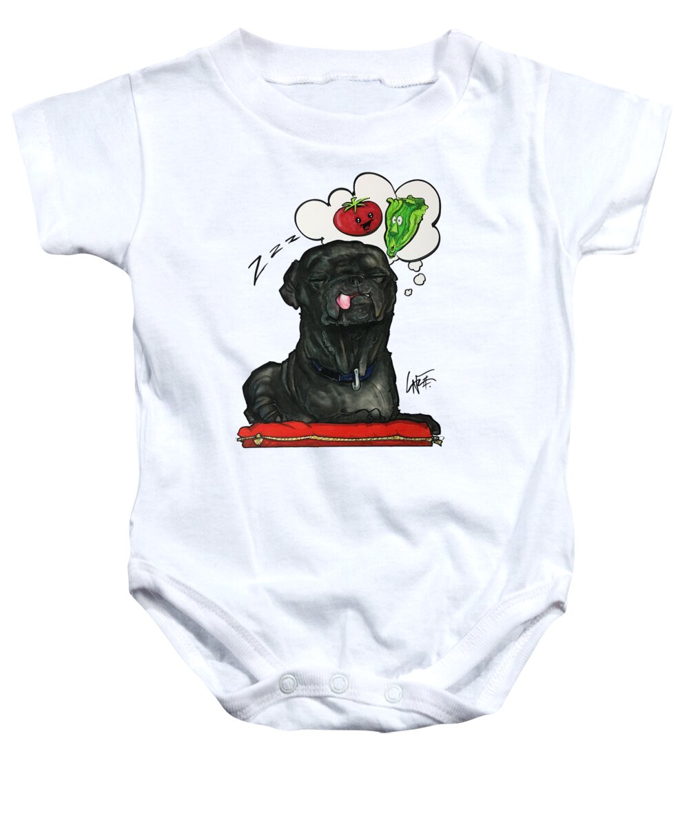 Pug Baby Onesie featuring the drawing Scariano 3833 by Canine Caricatures By John LaFree