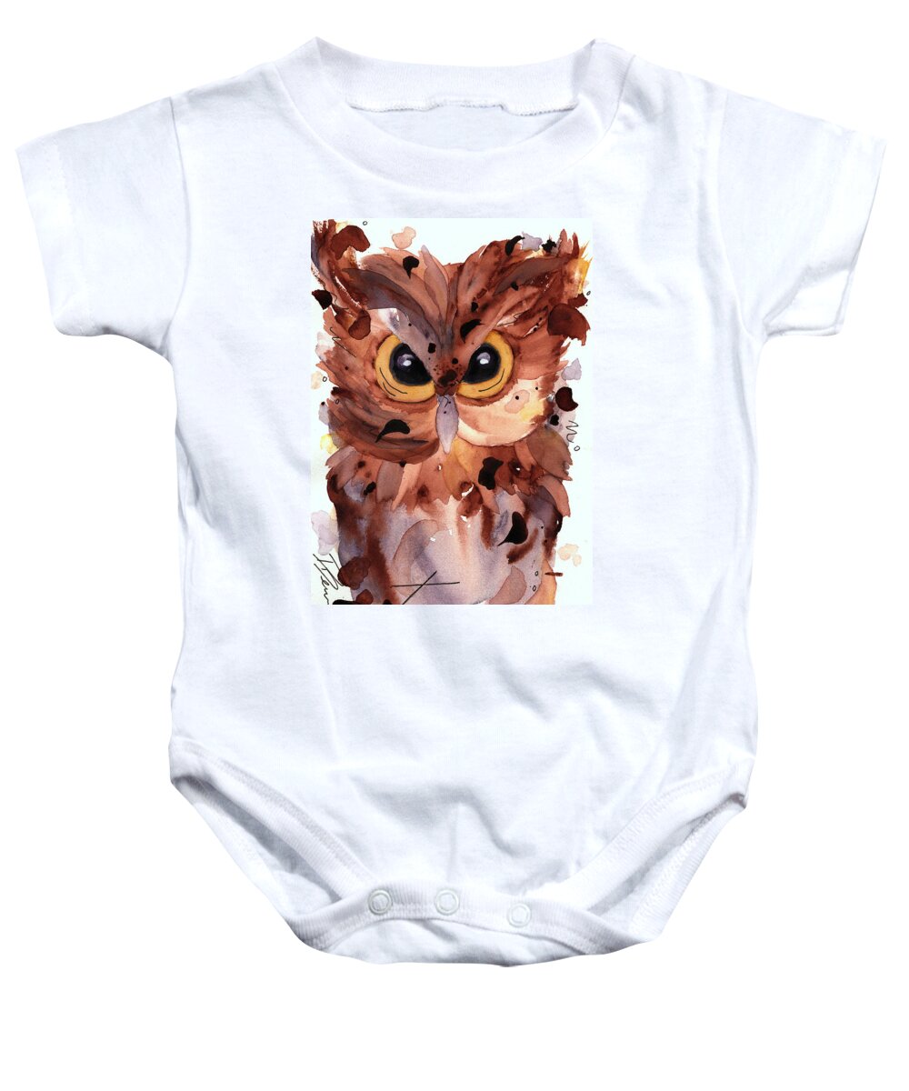 Owl Baby Onesie featuring the painting Screech Owl by Dawn Derman