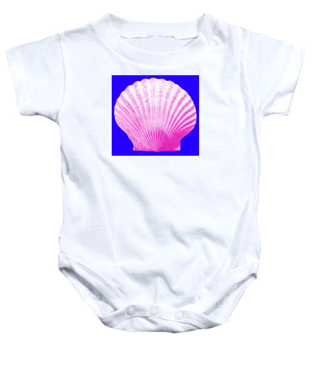 Sea Baby Onesie featuring the photograph Sea Shell- pink on blue by WAZgriffin Digital