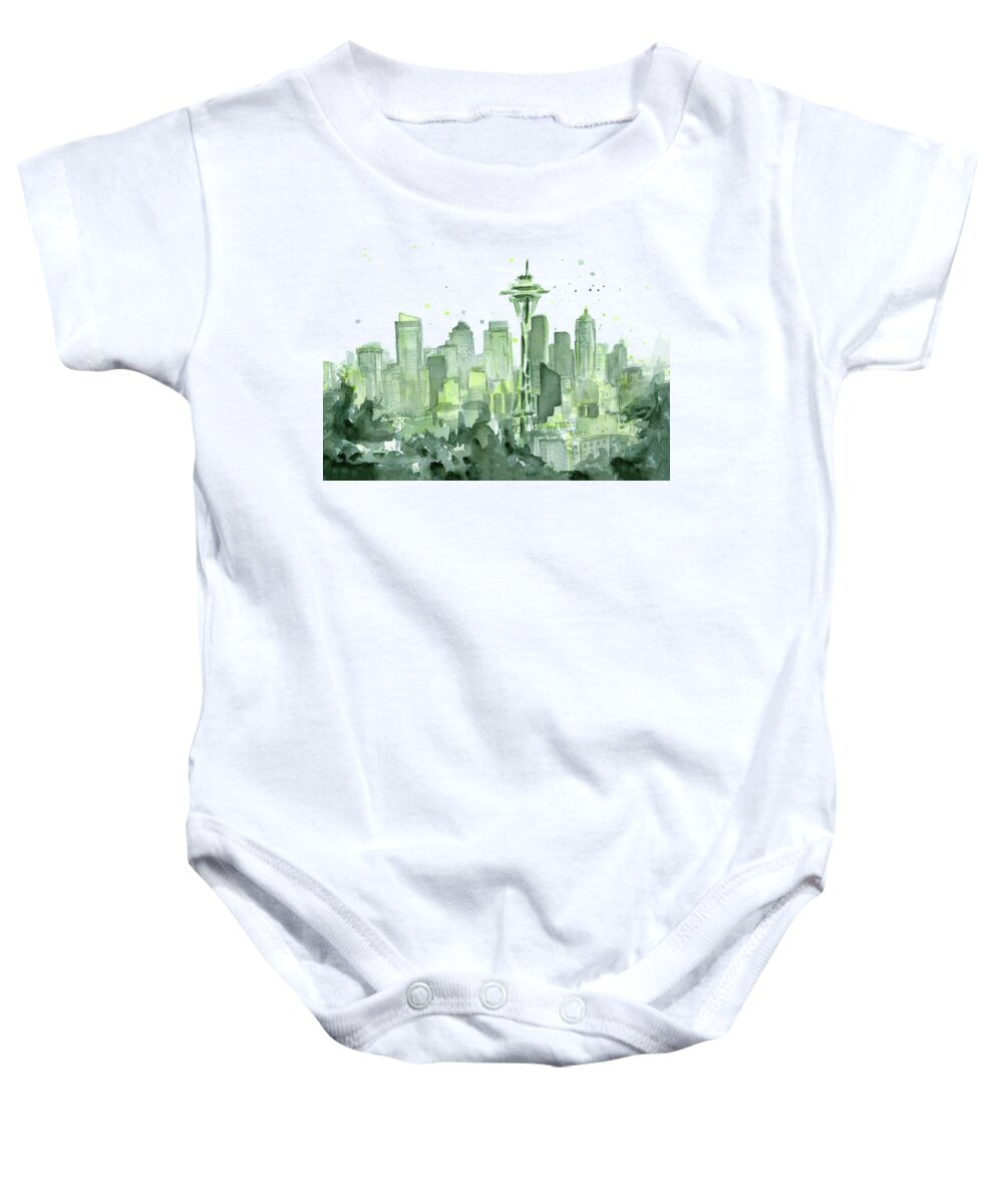 Seattle Baby Onesie featuring the painting Seattle Watercolor by Olga Shvartsur