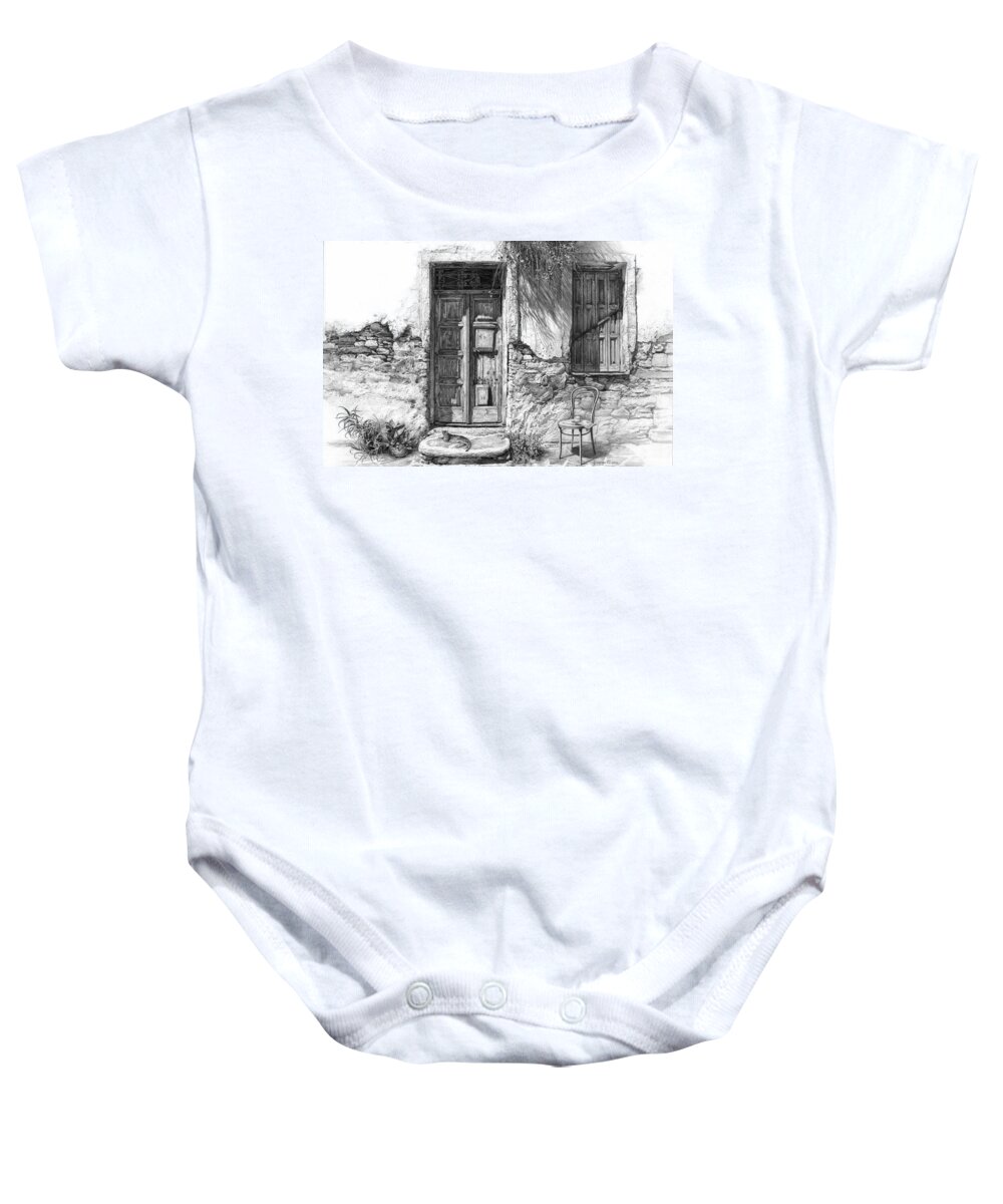 Drawing Baby Onesie featuring the drawing Secret of the Closed Doors by Sergey Gusarin