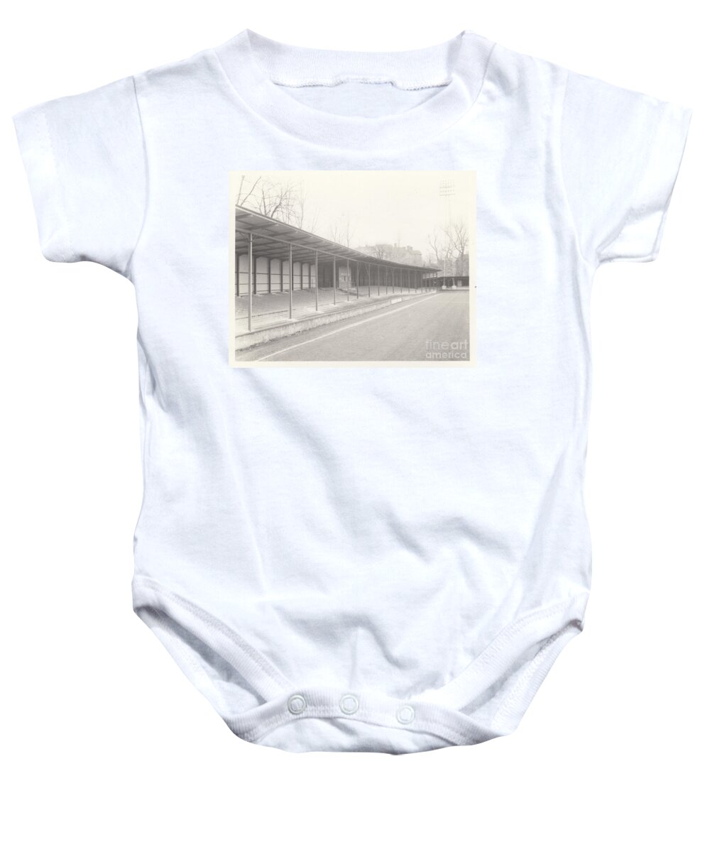 Shrewsbury Town Baby Onesie featuring the photograph Shrewsbury Town - Gay Meadow - Riverside Terrace West Stand 1 - March 1970 by Legendary Football Grounds