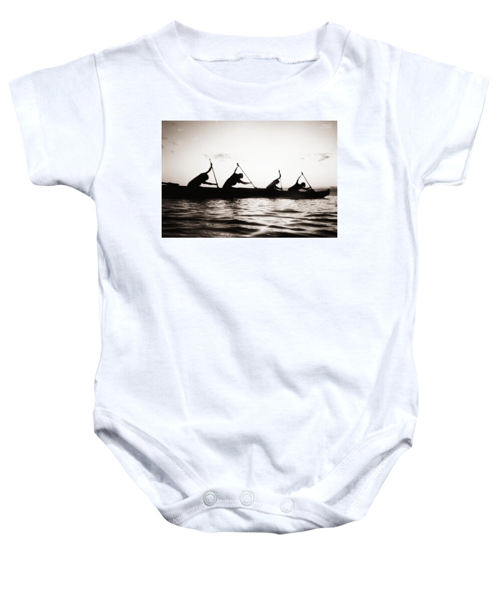 02-pfs0044 Baby Onesie featuring the photograph Silhouetted Paddlers by Bob Abraham - Printscapes