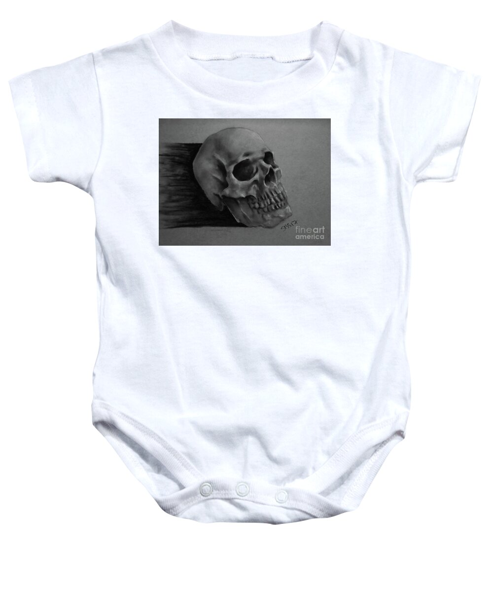  Baby Onesie featuring the drawing Skull Study by Samantha Strong