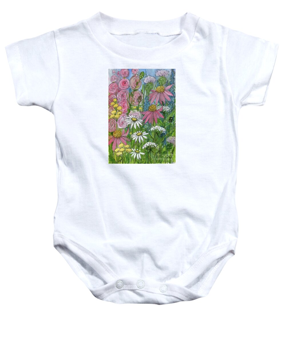 Garden Baby Onesie featuring the painting Smiling Flowers by Laurie Rohner