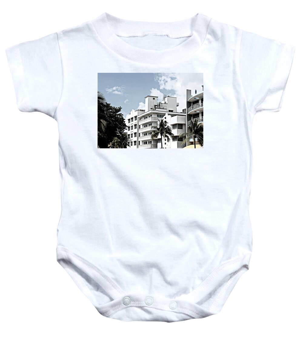 South Beach Baby Onesie featuring the photograph South Beach Architecture by Mary Pille
