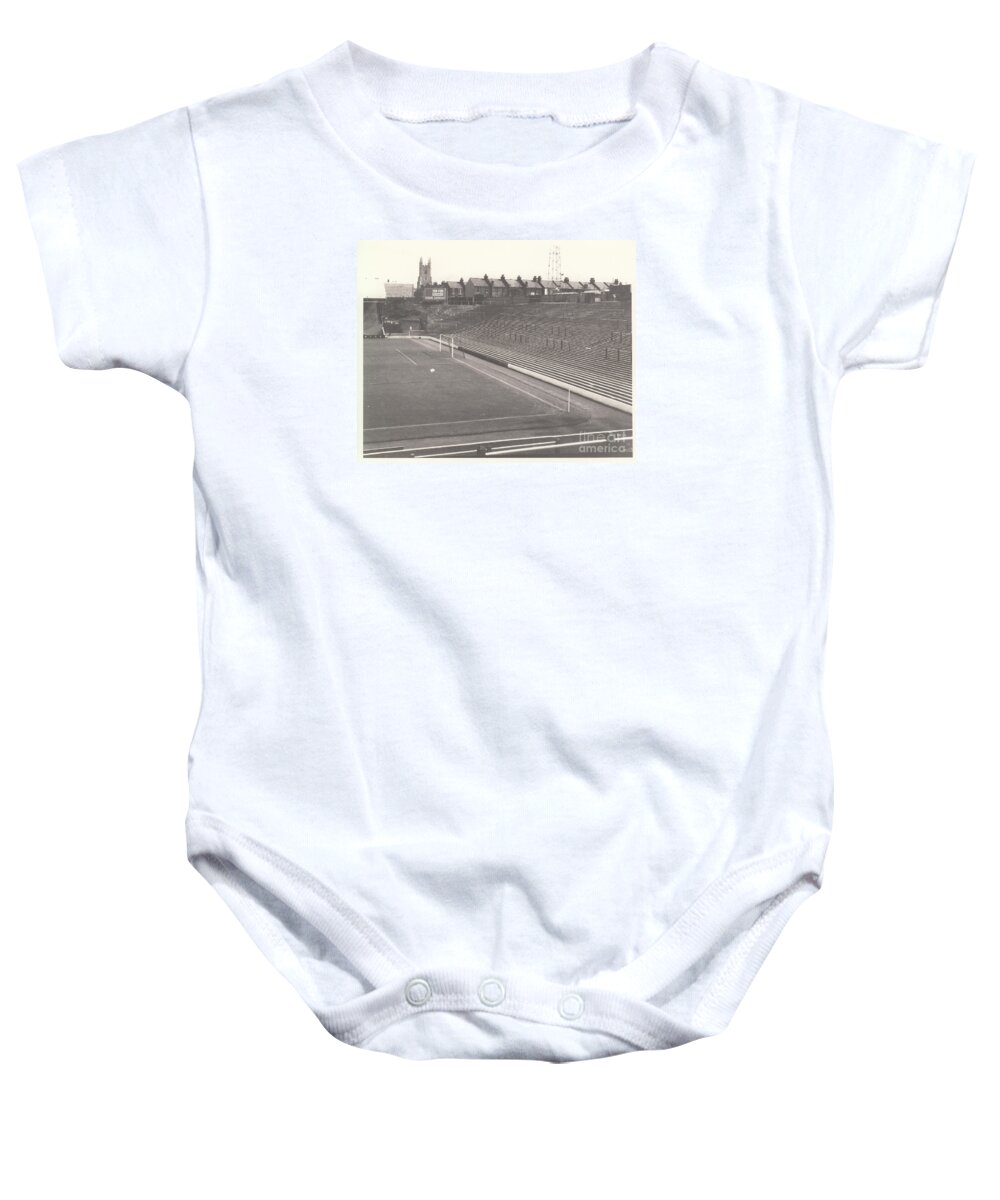 Baby Onesie featuring the photograph Southend United - Roots Hall - South End Terrace 1 - BW - 1960s by Legendary Football Grounds