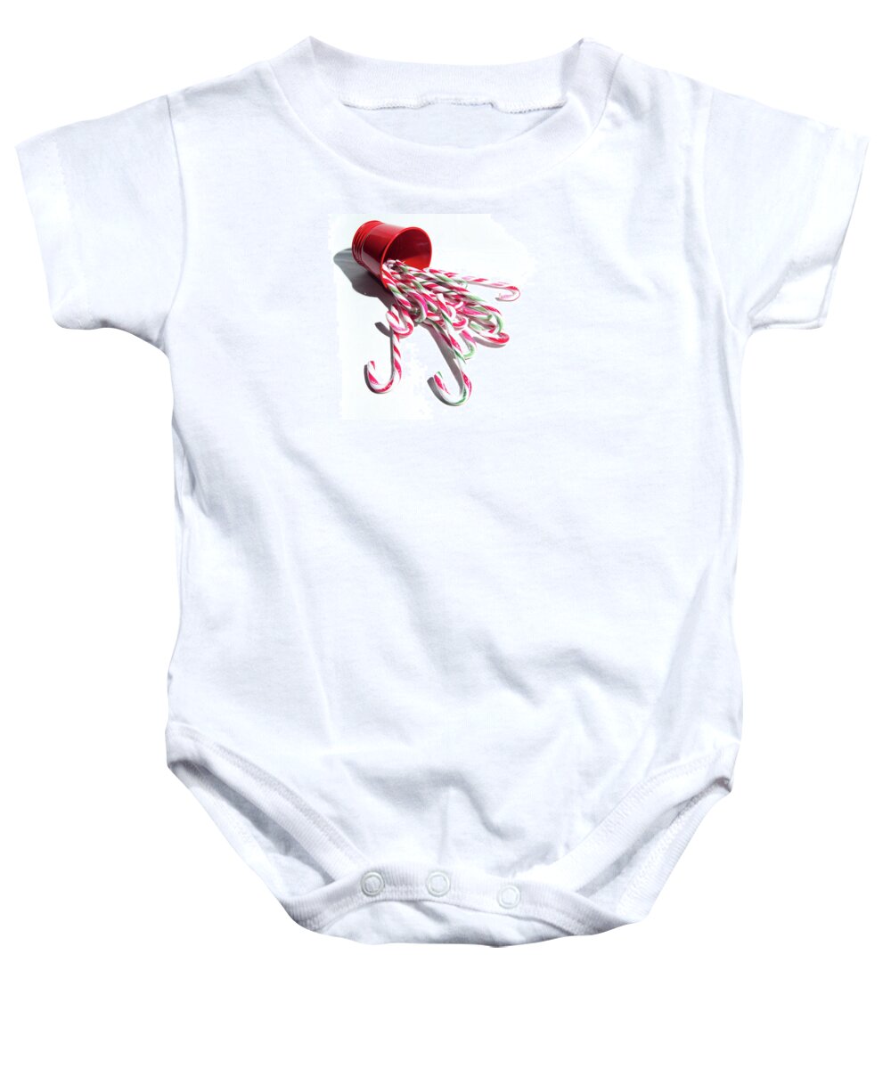 Helen Northcott Baby Onesie featuring the photograph Spilled Candy Canes by Helen Jackson