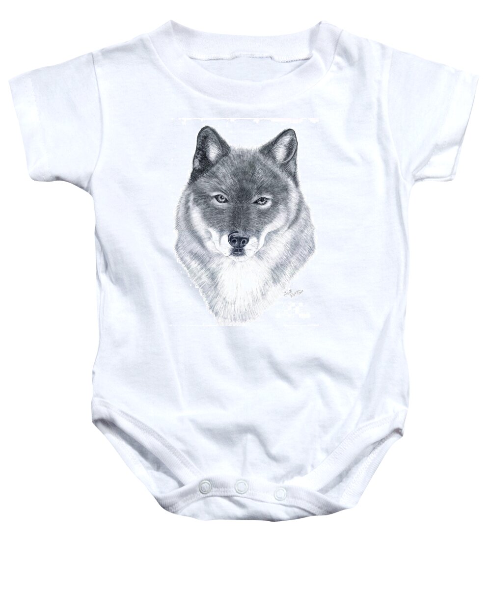 Wolf Baby Onesie featuring the drawing Spirit Guide by Joette Snyder