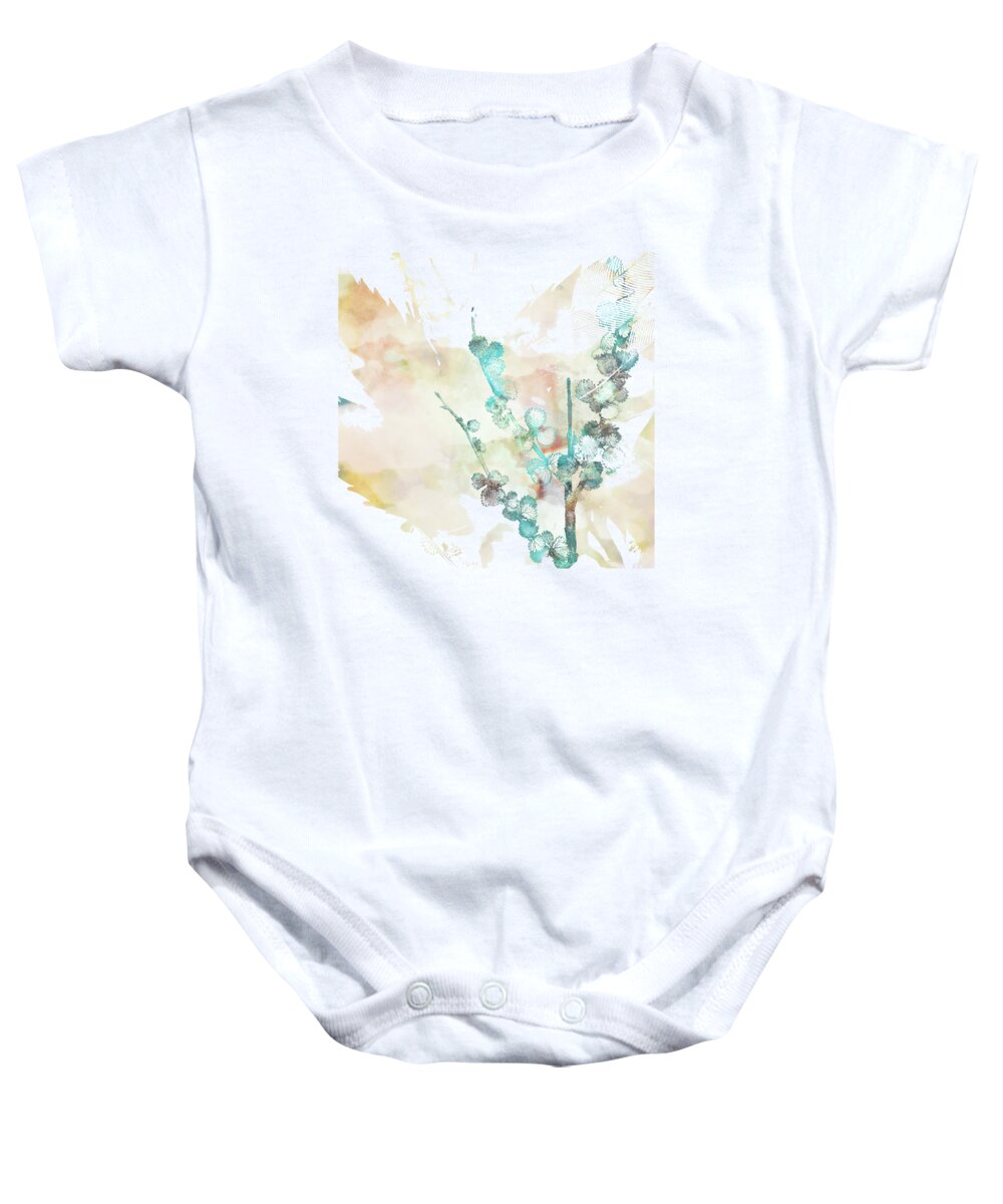 Spring Floral Abstract Teal Pink Plants Nature Baby Onesie featuring the digital art Spring by Katherine Smit
