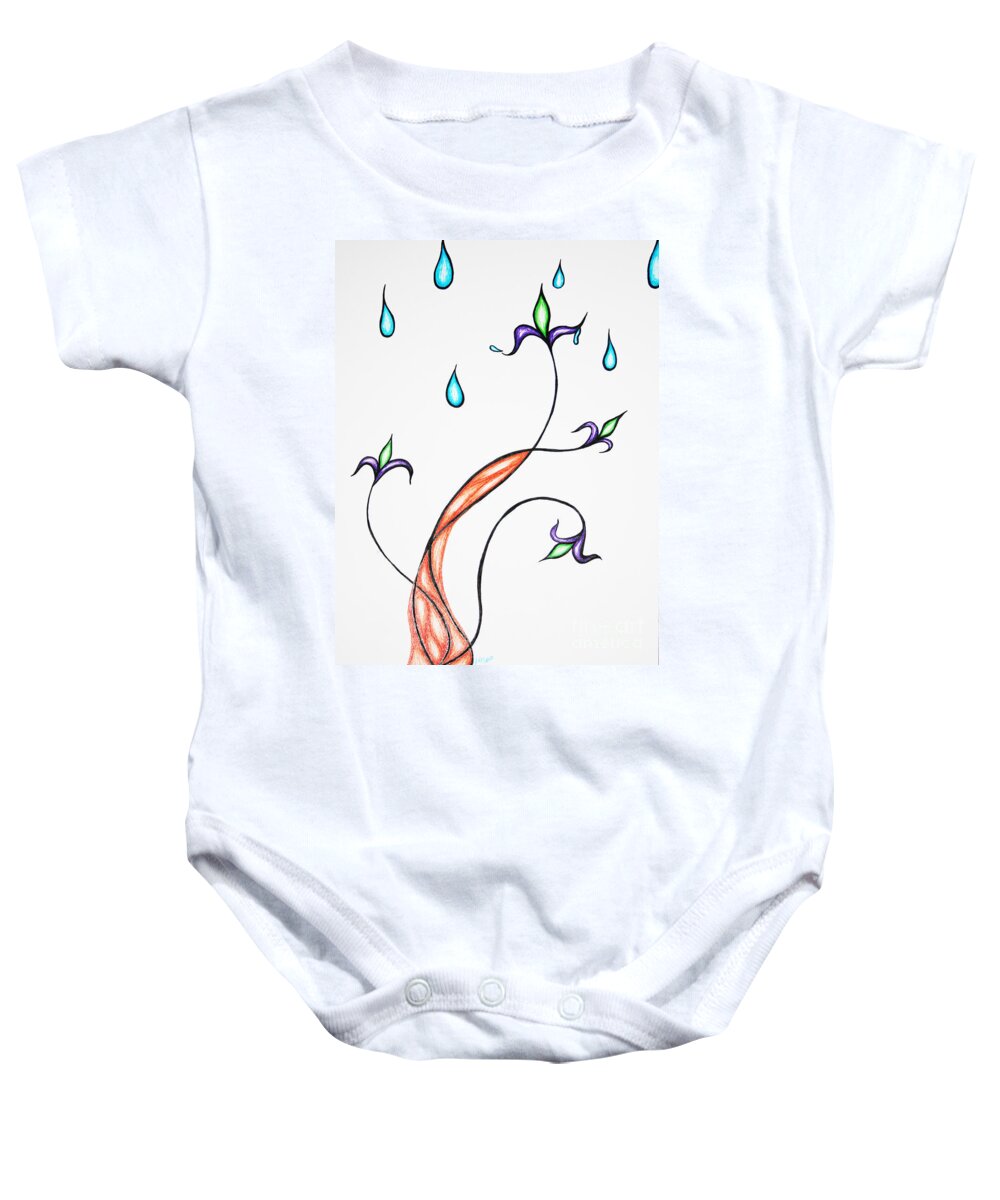  Baby Onesie featuring the drawing Spring Rain by JamieLynn Warber