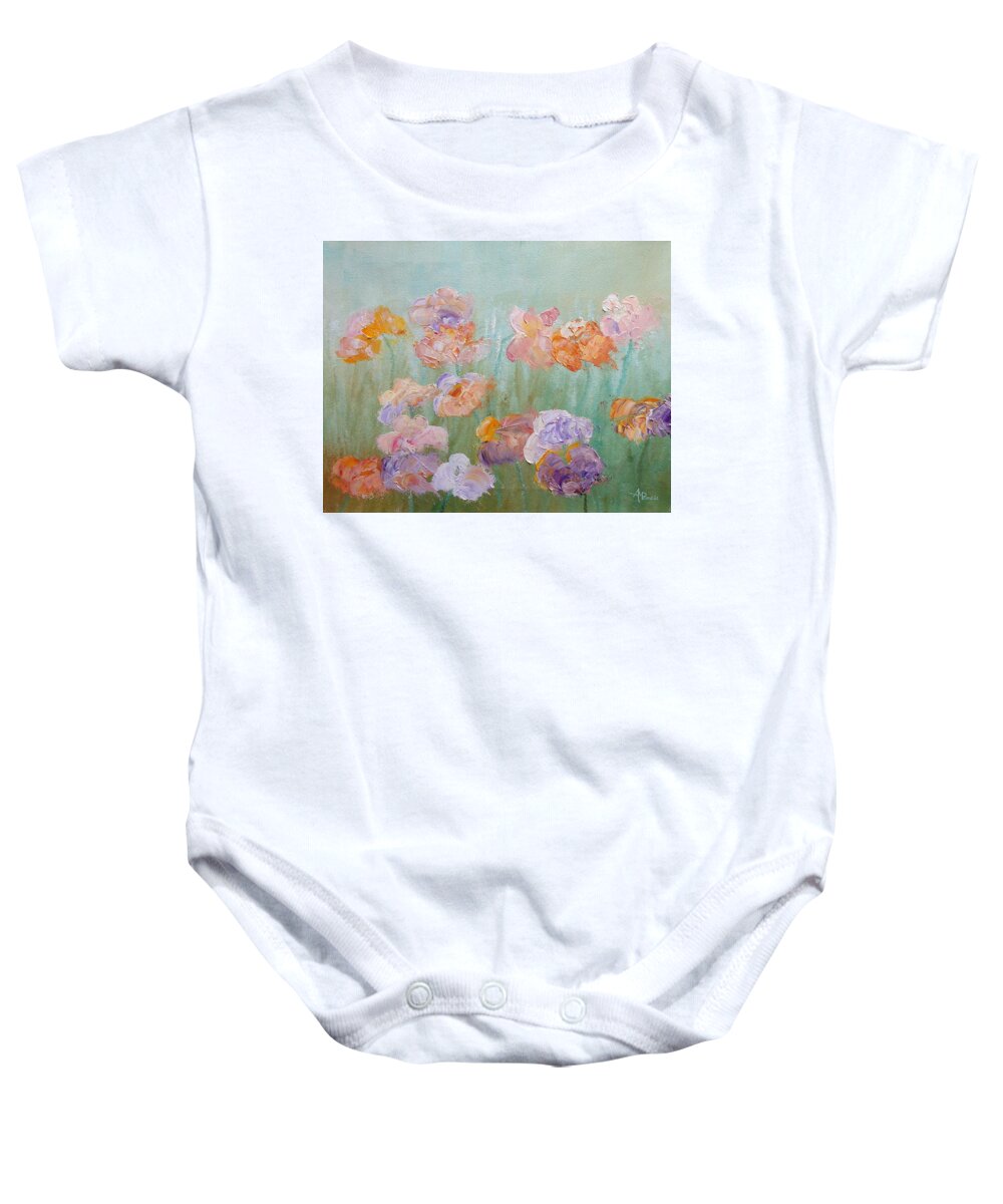 Wildflowers Baby Onesie featuring the painting Sprouting Hues by Angeles M Pomata