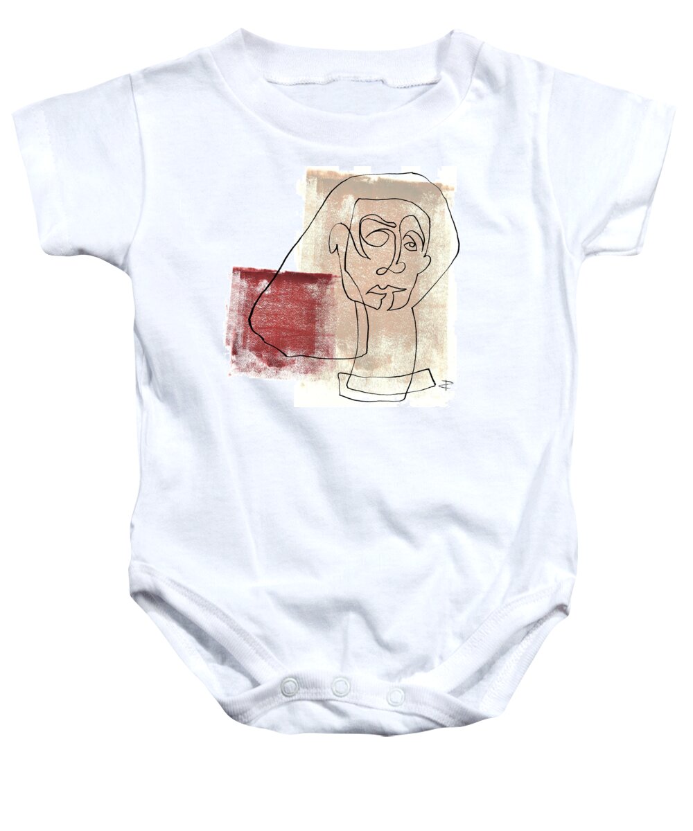 Ocher Baby Onesie featuring the painting Squigglehead With Rollers by Paul Davenport