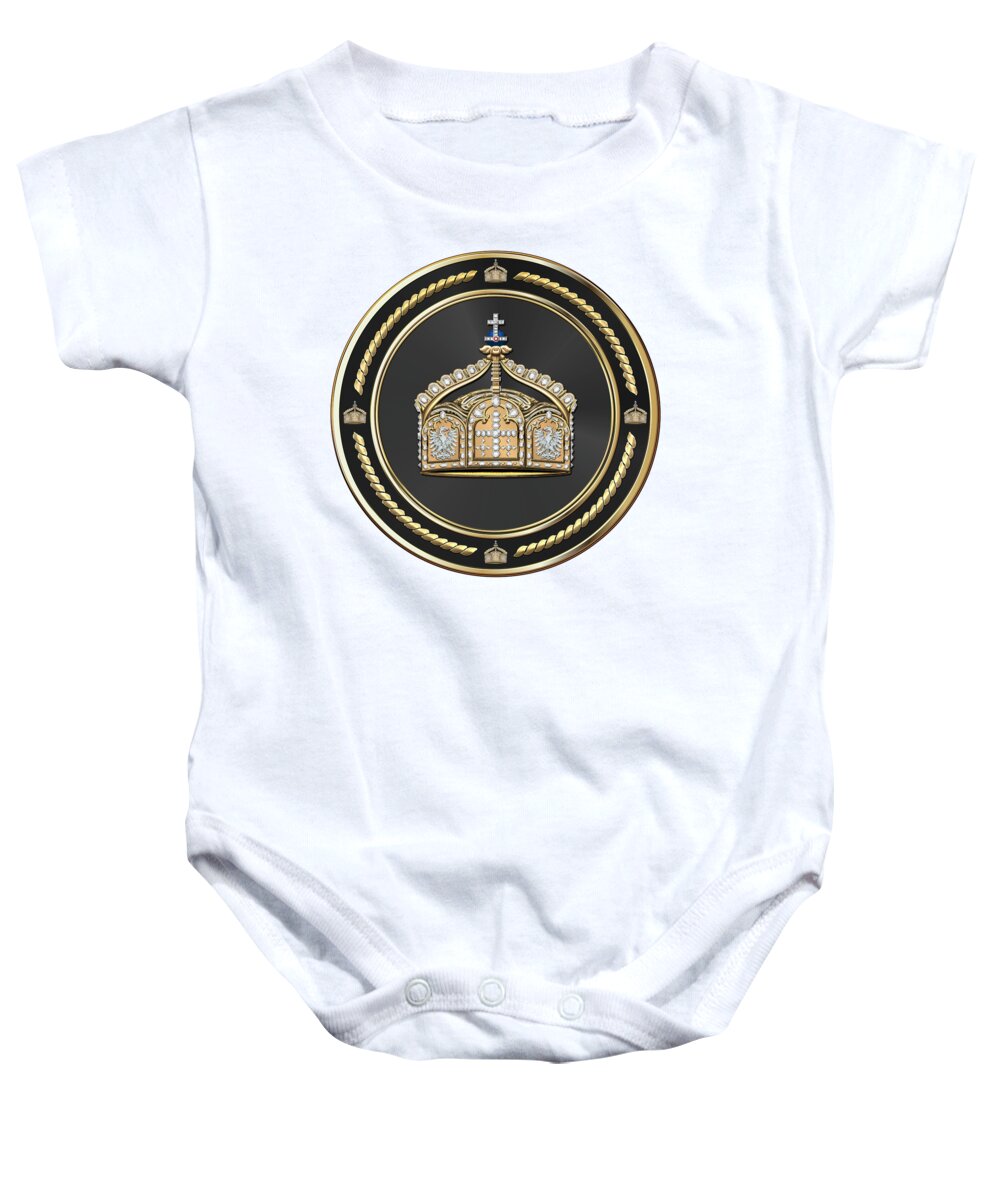 'royal Collection' By Serge Averbukh Baby Onesie featuring the digital art State Crown of the German Empire over White Leather by Serge Averbukh