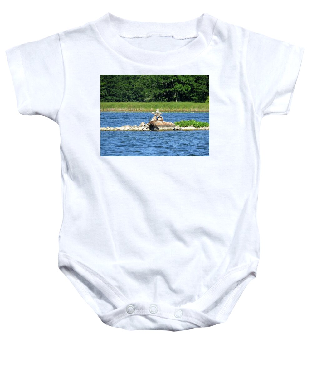 Inukshuk Baby Onesie featuring the photograph Stone Man of the Rift by Dennis McCarthy