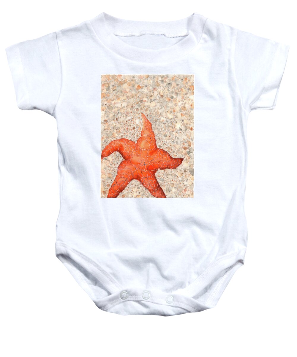 Starfish Baby Onesie featuring the painting Stranded Starfish by Hilda Wagner