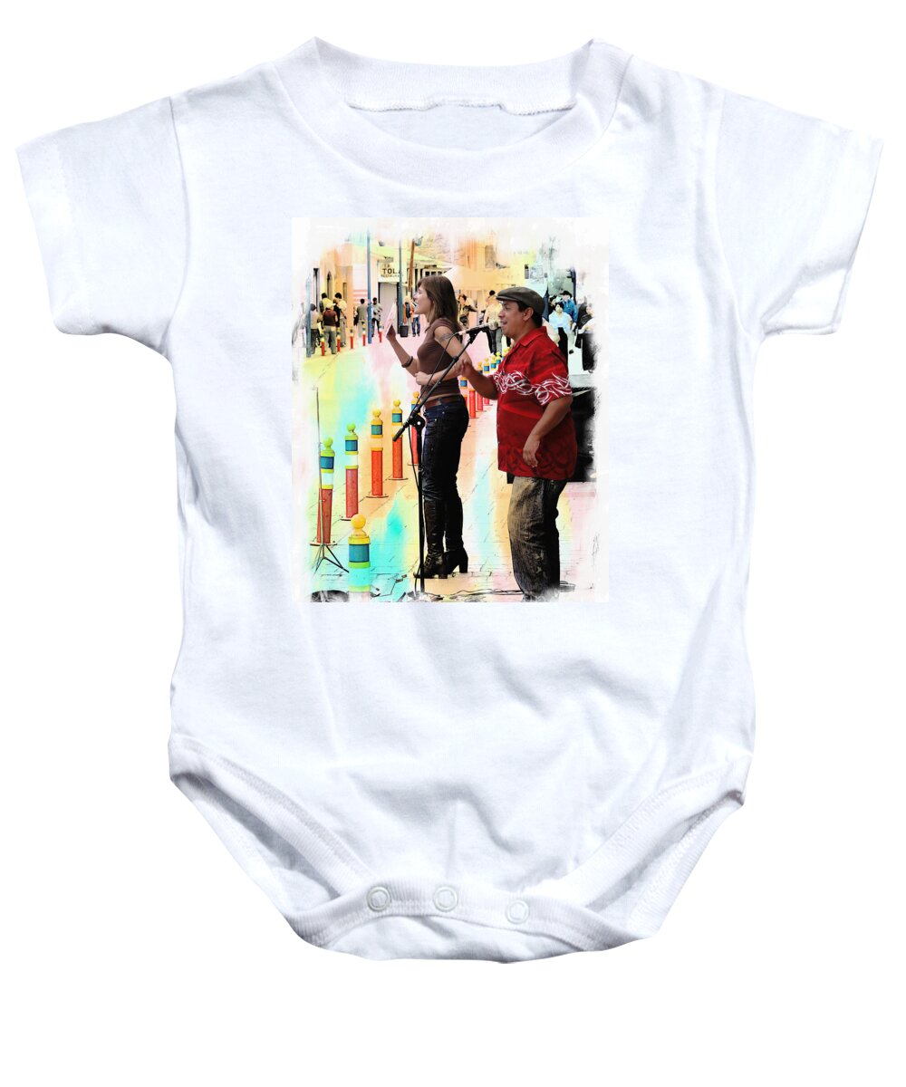 Sing Baby Onesie featuring the photograph Street Performers In Cotacachi, Ecuador by Al Bourassa