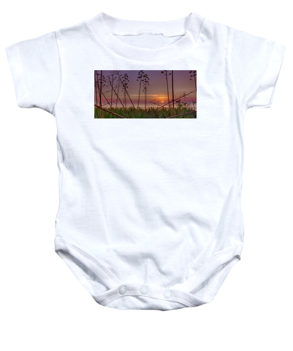 Sunrise Baby Onesie featuring the photograph Sunrise Palm Blooms by Dillon Kalkhurst