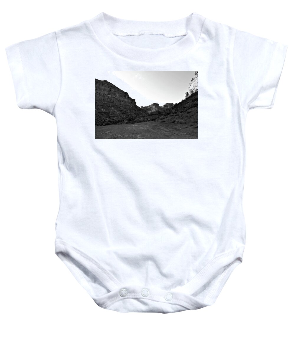 Valley Of The Gods Baby Onesie featuring the photograph Sunset Tour Valley Of The Gods Utah 07 BW by Thomas Woolworth