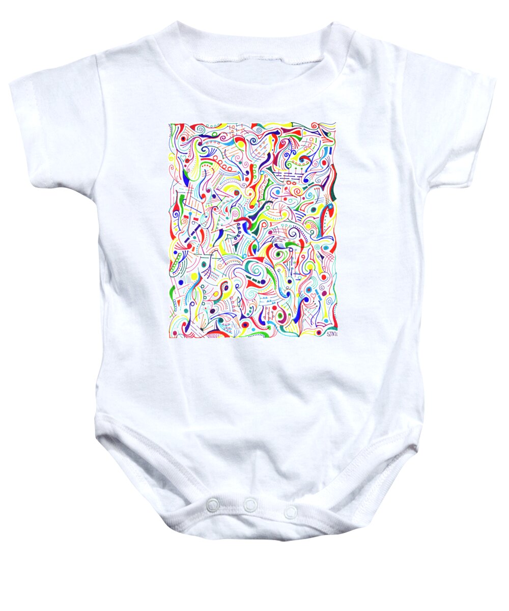 Mazes Baby Onesie featuring the drawing Synesthesia by Steven Natanson