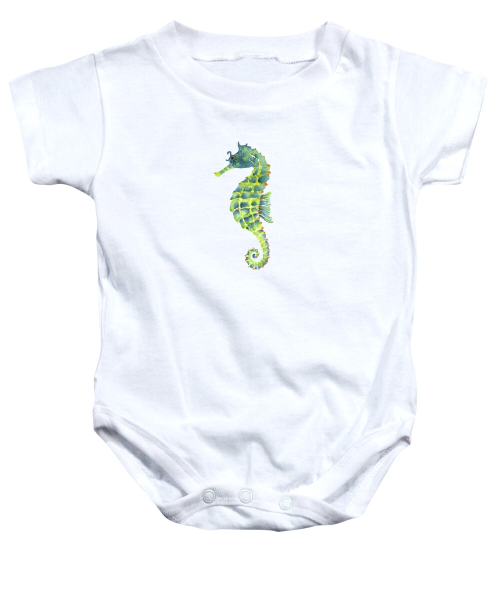 Seahorse Painting Baby Onesie featuring the painting Teal Green Seahorse - Square by Amy Kirkpatrick