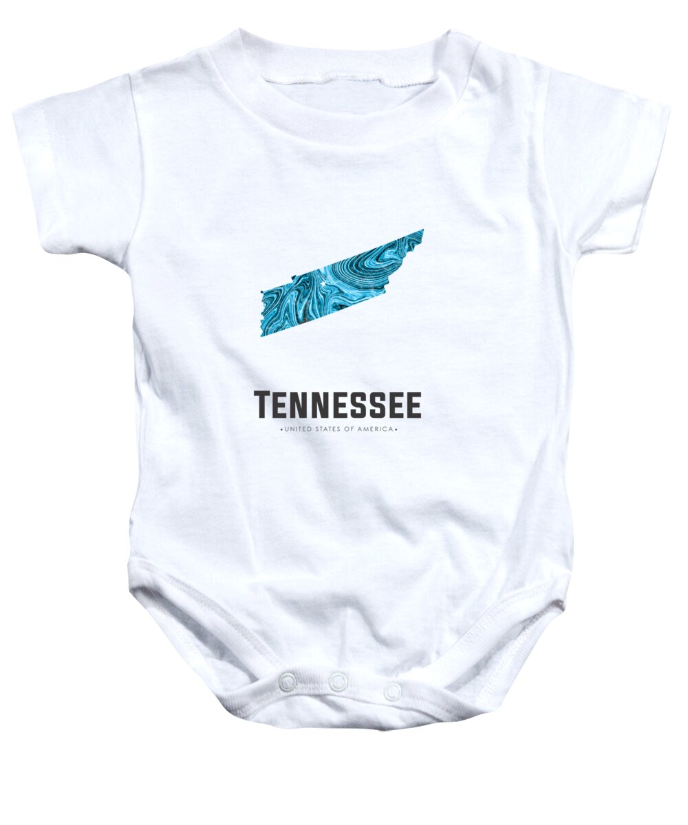 Tennessee Baby Onesie featuring the mixed media Tennessee Map Art Abstract in Blue by Studio Grafiikka