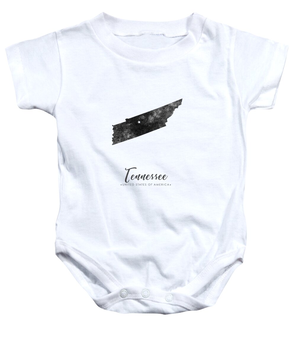 Tennessee Baby Onesie featuring the mixed media Tennessee State Map Art - Grunge Silhouette by Studio Grafiikka