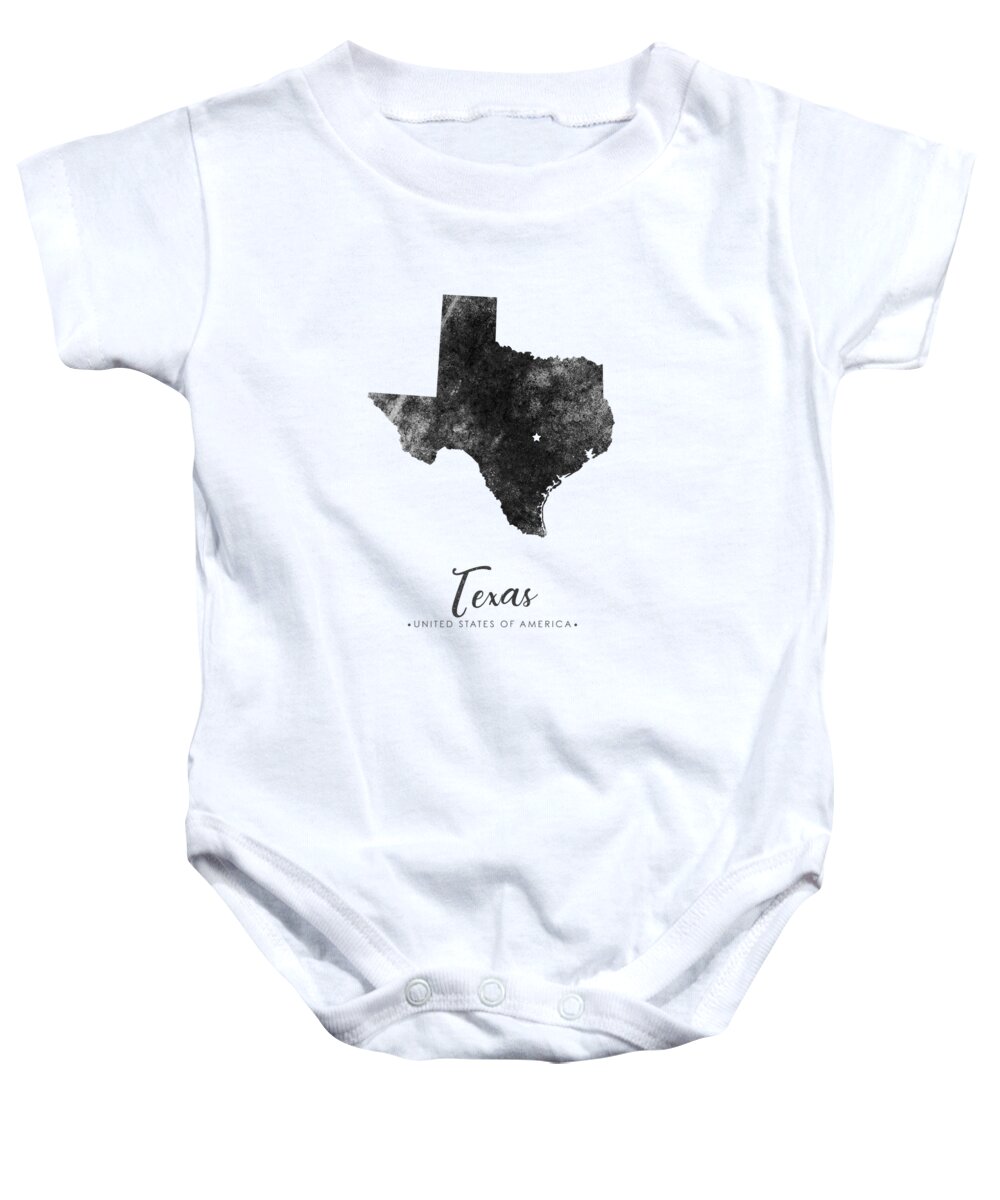 Texas Baby Onesie featuring the mixed media Texas State Map Art - Grunge Silhouette by Studio Grafiikka
