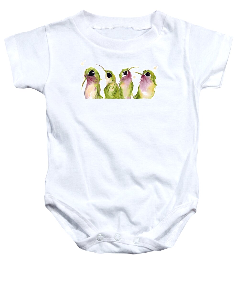 Broadtail Hummingbirds Baby Onesie featuring the painting The Broad-tails by Dawn Derman