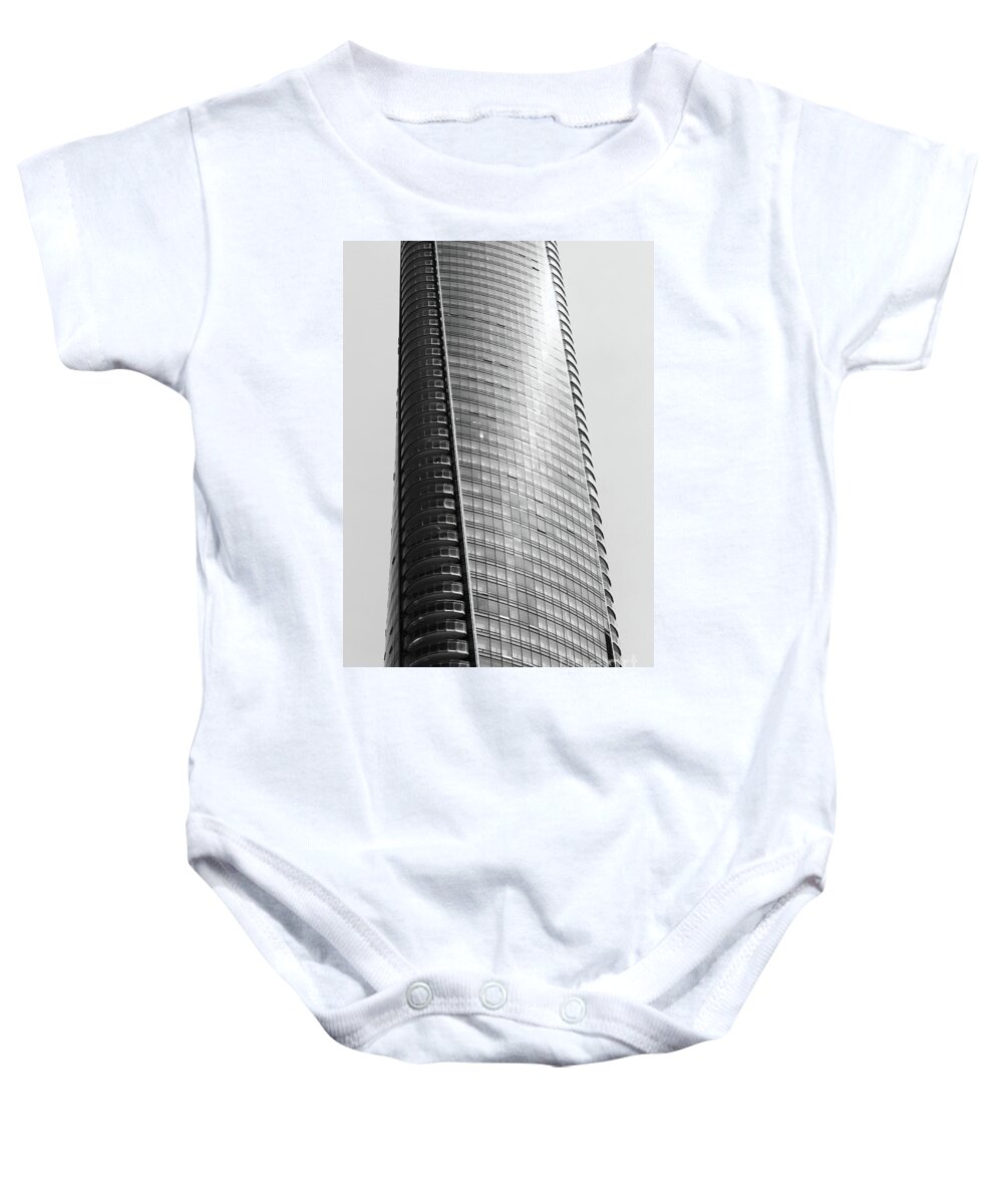 Black And White Baby Onesie featuring the photograph The Building by Fei A