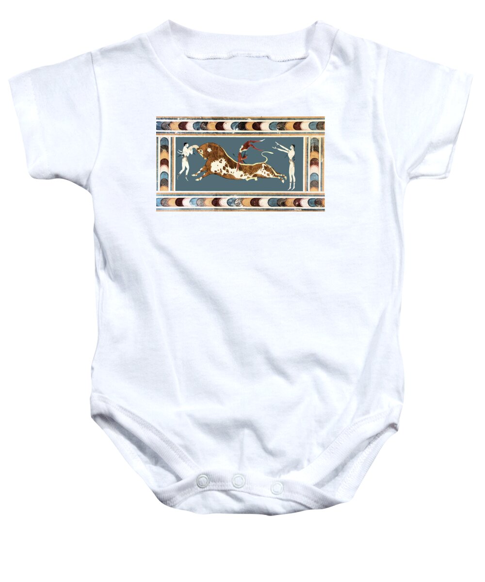 Bull Baby Onesie featuring the painting The Bull of Knossos by Unknown