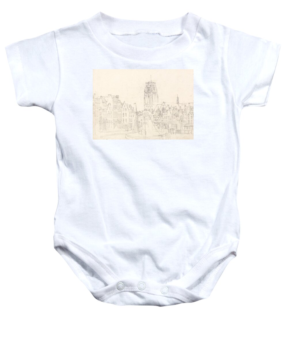 19th Century Art Baby Onesie featuring the drawing The Church of St. Lawrence by David Cox