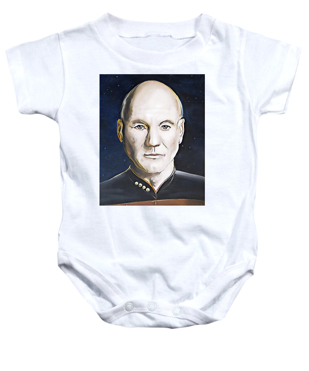 Picard Baby Onesie featuring the digital art The Commanding Officer by David Bader