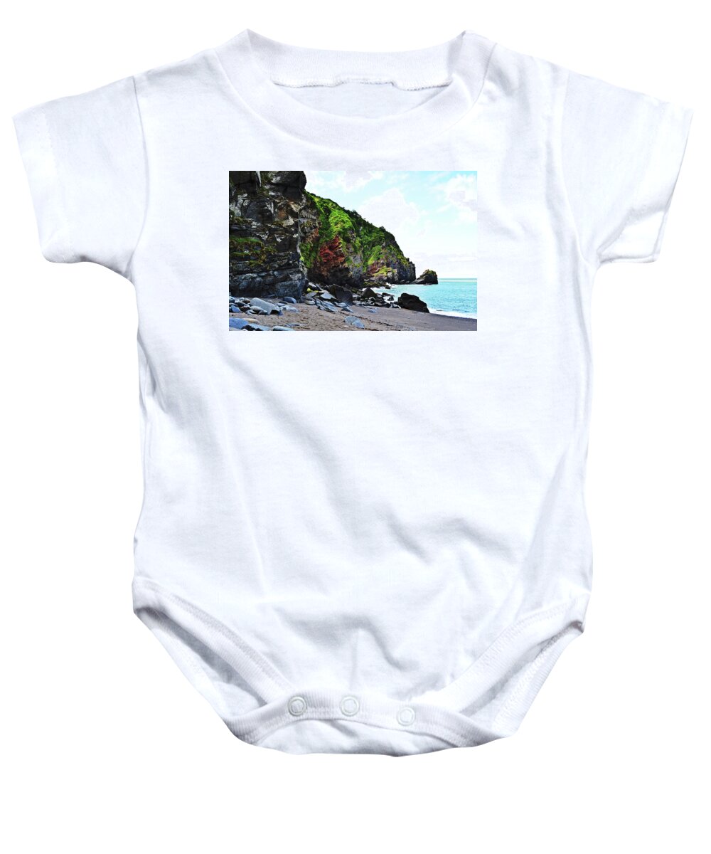 The Baby Onesie featuring the photograph The Cornish Cliffs by Tinto Designs